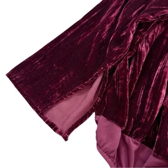 Good American Woman XL Burgundy Whimsigoth Crushed‎ Velvet Long Sleeve Bodysuit - Picture 4 of 10